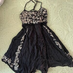 American Eagle Outfitters Navy & Cream Floral Embroidered Boho Dress